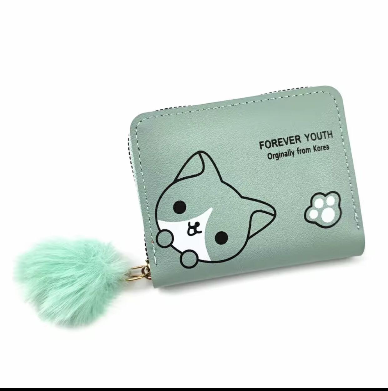 dompet wanita kecil/dompet lucu/dompet miow/dompet pompom/dompet pendek wanita Kulit Hitam
