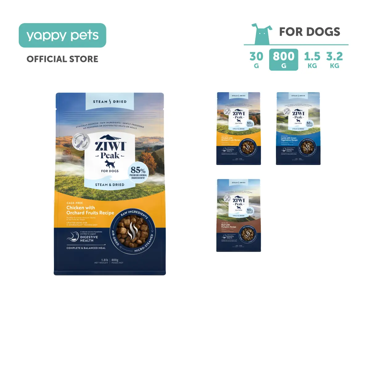 ZIWI Peak Steam & Dried Dog Food | 85% Premium Animal Ingredients | 100% Raw Meats and Organs | Functional Ingredients for Digestive Support | No GMO Ingredients