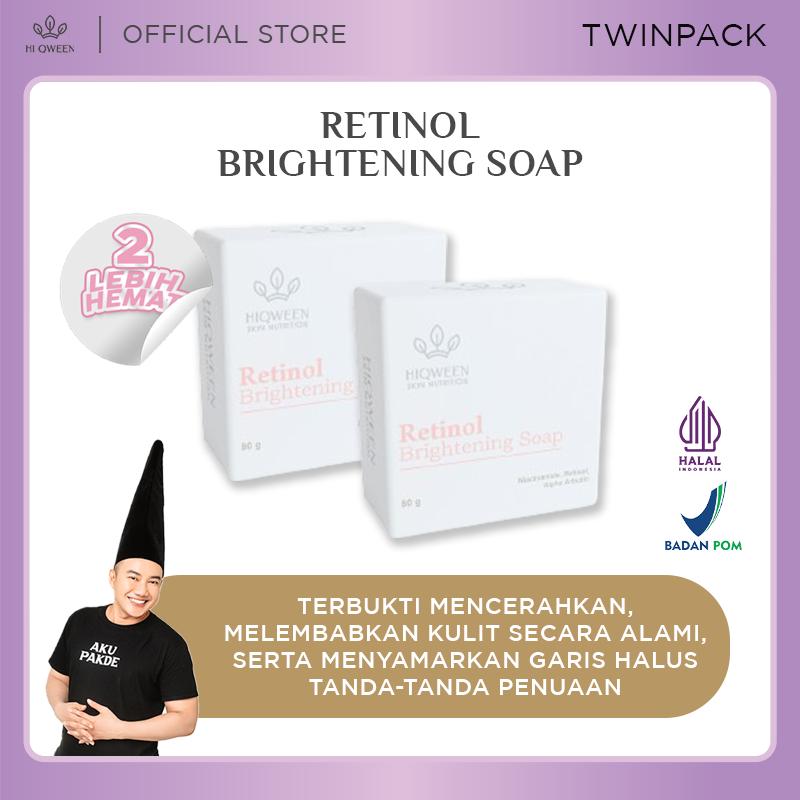 AFF - HIQWEEN SKIN NUTRITION TWINPACK SABUN RETINOL BRIGHTENING SOAP SABUN RETINOL BATANG MENCERAHKAN FLEK HITAM MELASMA  Membersihkan Niacinamide Memutihkan 1