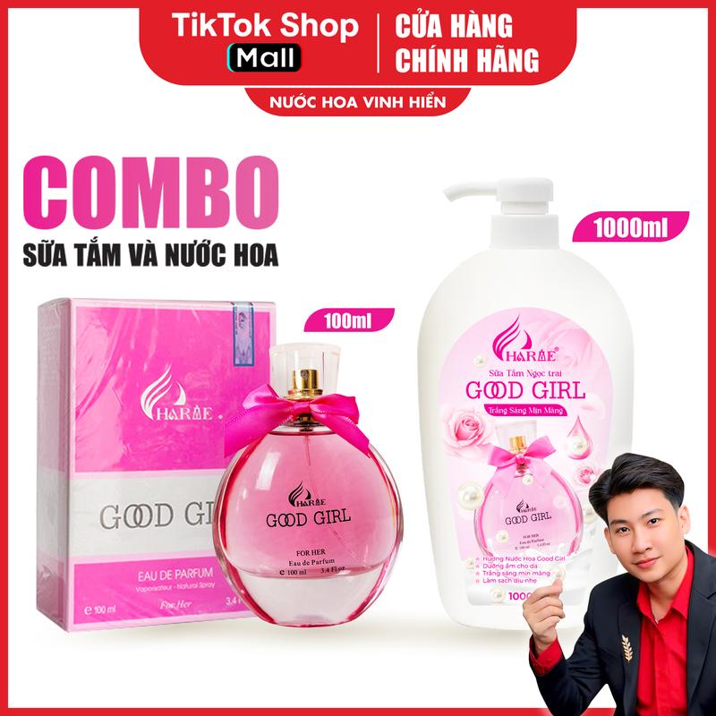 Combo sữa tắm ngọc trai Charme Good Girl 1000ml và nước hoa Charme Good Girl Bản Thường 100ml - H R V E