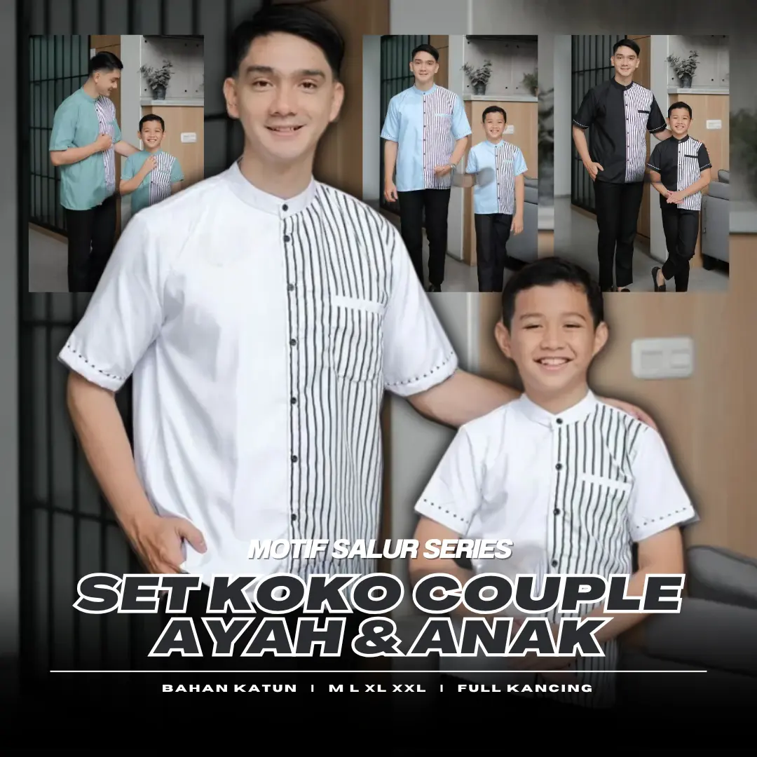 ( HARGA TERPISAH ) Baju Koko Couple Set Ayah Dan Anak Laki Laki Usia 2 sampai 11 Tahun Lengan pendek Motif Salur Terbaru 2025 Bahan Katun Adem
