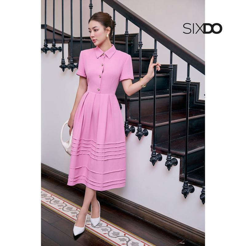 HN Đầm hồng xoè cổ đức ngắn tay SIXDO Dark Pink Woven Flared Dress