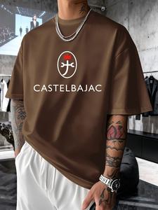 メンズ 半袖Tシャツ 夏 カステルバジャック クラウン クロスプリント ミニマル リュクス カジュアル ルーズフィット ロング丈