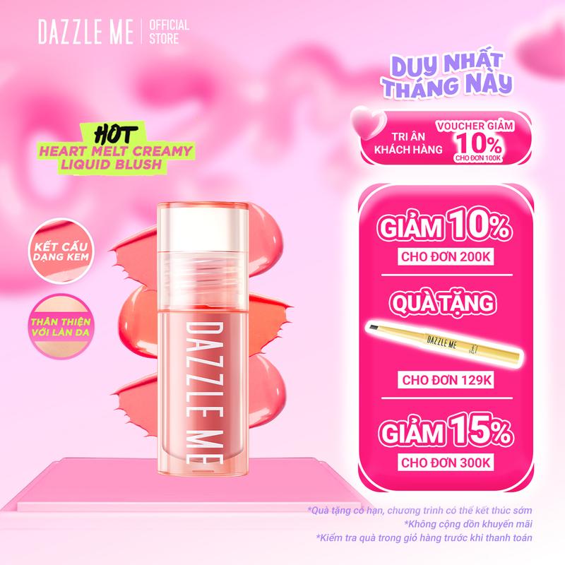 DAZZLE ME Kem Má Hồng Chống Thấm Nước Và Mồ Hôi Ửng Hồng Tự Nhiên Heart-Melt Creamy Liquid Blush 2.5g Cosmetic