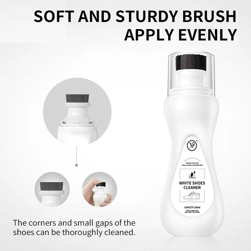 Big Promotion: Shoe Cleaner & Whitener. No rinsing required. Quickly removes stains. Contains whitening ingredients. Covers stains completely. Shines quickly. Dries quickly. Leaves no residue.