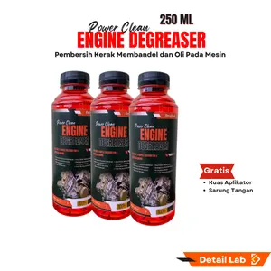 Detail Lab Promo Paket 3 Pcs Power Clean Engine Degreaser 250 ML Pembersih Kerak Mesin Motor Mobil & Oli Gratis Kuas Aplikator & Sarung Tangan