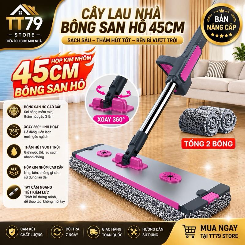 Cây Lau Nhà Tự Vắt, Chối Lau Nhà Tự Văt Thông Minh Xoay 360 Độ, 2 Bông Lau…