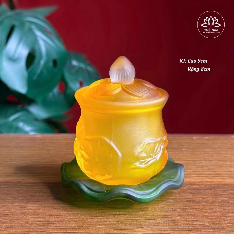  Chén Nước Lưu Ly Sen 3 Màu Trắng Xanh Vàng - Tuệ Nga 