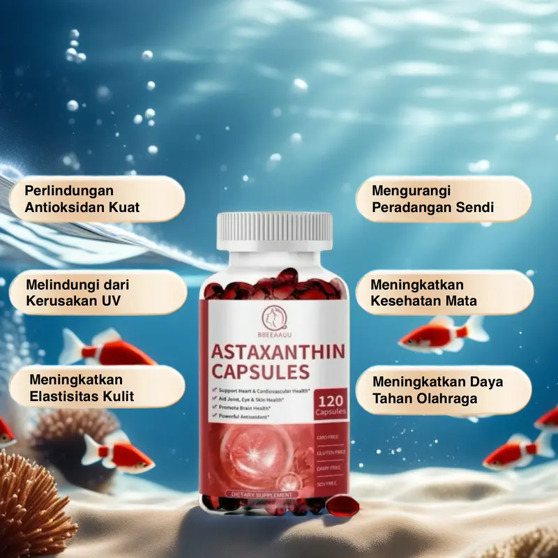 Bbeeaauu 120 Capsules astaxanthin capsules dengan Minyak Ikan EPA/DHA dan Minyak Krill Antartika Antioksidan Alami kapsul  whitening 1