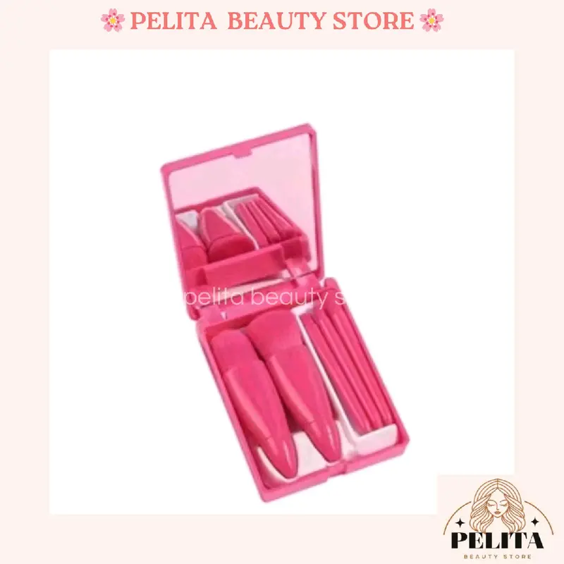 Kotak box make up 5 kuas brush + cermin set 5 in1  makeup kosmetik portable 7