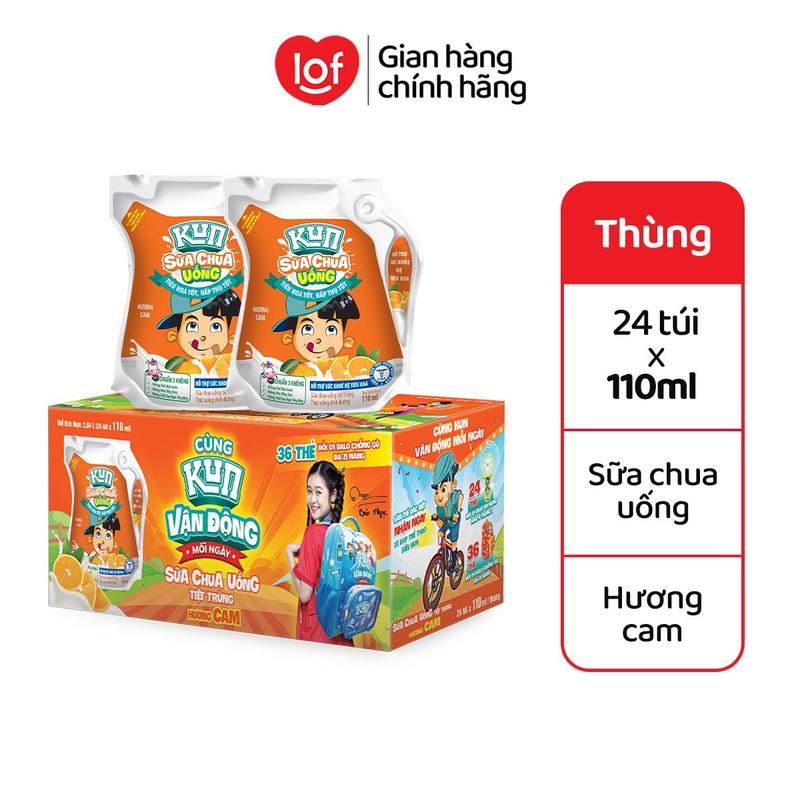 [Mua nhiều giảm nhiều] Kun Sữa chua uống vị cam thùng 24 túi x 110ml-LS