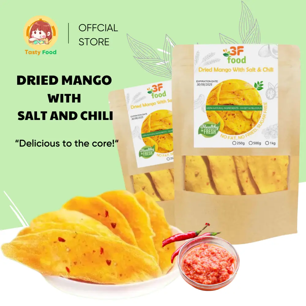 (BUY 1 FREE 1) 3F FOOD DRIED MANGO WITH SALT AND CHILI Dried Mango Salt Chili Spicy & Sour Snack 100gr/250gr/ 500gr