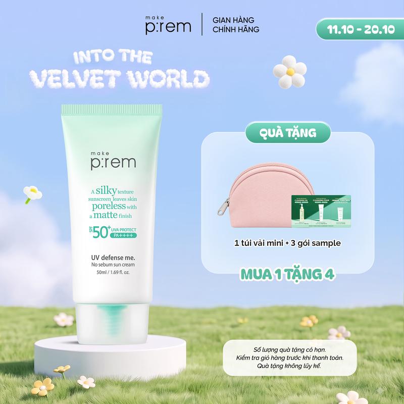 [LIVEIN] [QUÀ TẶNG CÓ HẠN] Make P:rem Kem Chống Nắng Vật Lý No Sebum Sun Cream Kiềm Dầu Suốt 6H SPF 50+ PA++++ 50ml