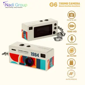 READY! G6 White Thumb Camera Mini Keychain Retro Camera Foto 12MP, Video 1080 HD, Rekam Audio