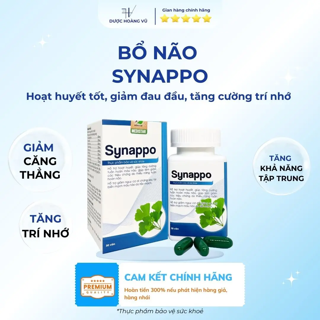 [DHV] Bổ não SYNAPPO | Hoạt huyết tốt, giảm đau đầu, tăng cường trí nhớ - Chiết xuất Rau đắng biển giúp tập trung, cải thiện trí nhớ, giảm trừ căng thẳng | Hộp 30 viên
