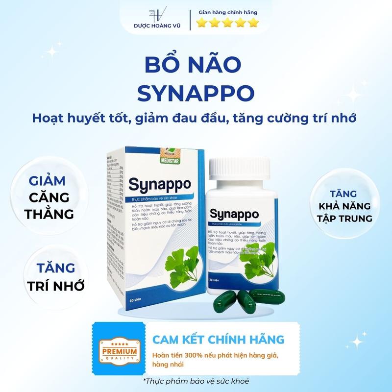 [DHV] Bổ não SYNAPPO | Hoạt huyết tốt, giảm đau đầu, tăng cường trí nhớ - Chiết xuất Rau đắng biển giúp tập trung, cải thiện trí nhớ, giảm trừ căng thẳng | Hộp 30 viên