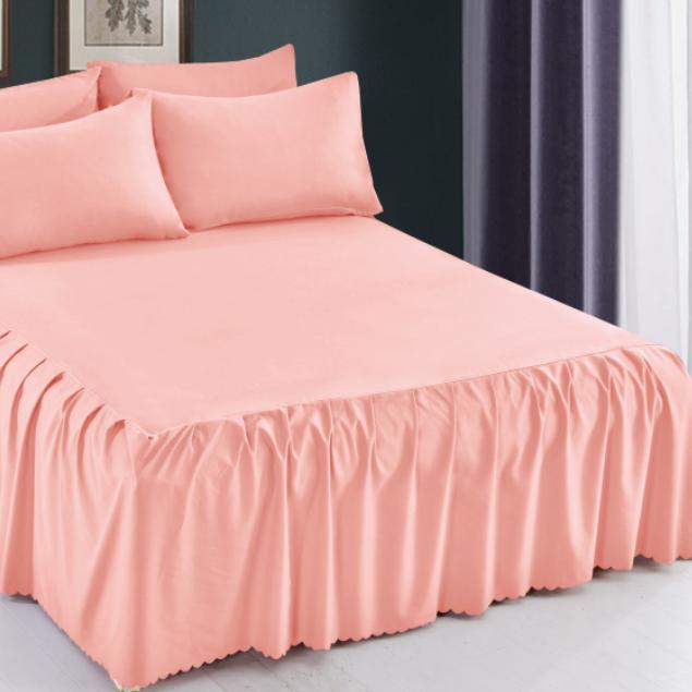 (Skirting) Solid Color / Plain Color Supersingle Fitted Sheet With Skirting Set Pillow Case And Bolster Case Set 2