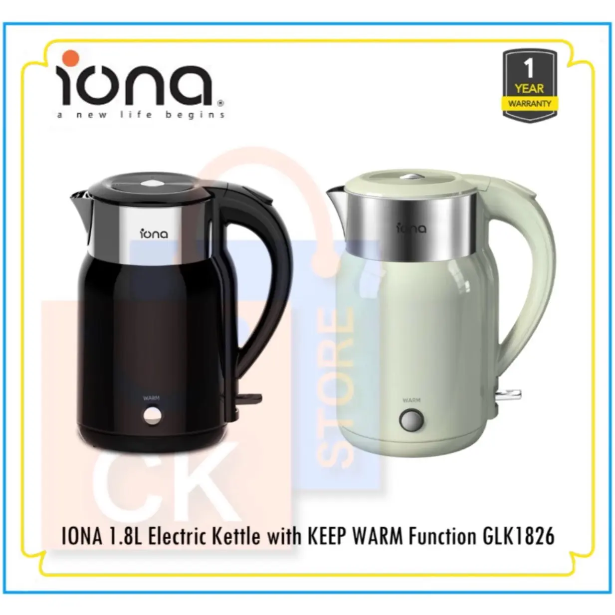 Iona 1.8L Electric Kettle [KEEP WARM FUNCTION] Cool Touch Cordless Kettle Electric GLK1826 | GLK 1826 (1 Year Warranty)