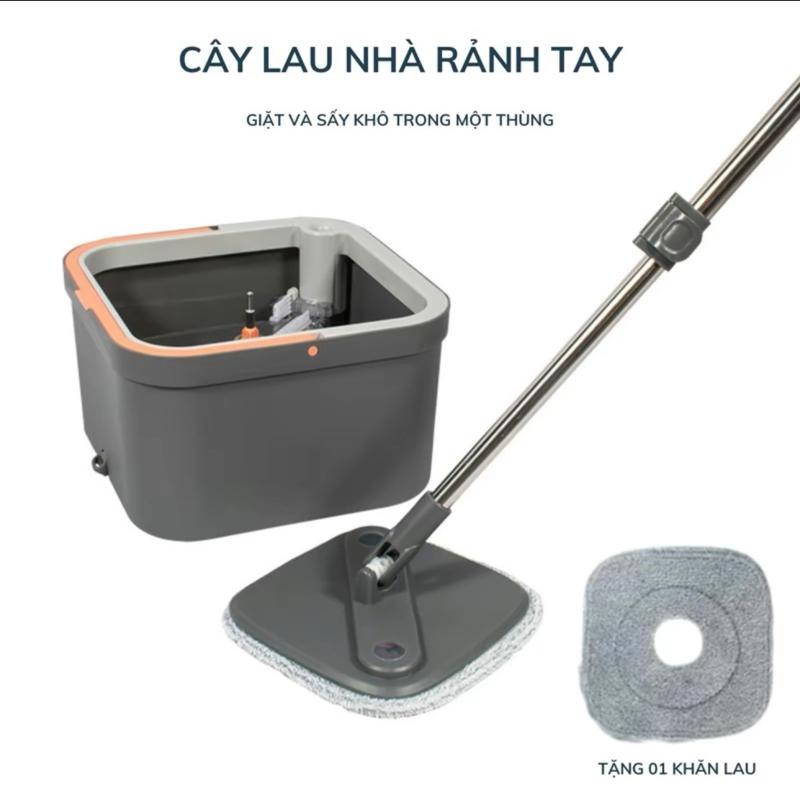Bộ lau nhà tách nước bẩn thùng vuông, bô lau nhà xoay 360 độ kiểu mới sạch sẽ gọn gàng