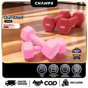 CHAMPS Dumbbell/Barbel CH-C1/D1 1KG – Neoprene Premium Colorful Cement PE & Cast Iron PVC | Alat Fitness Gym Otot