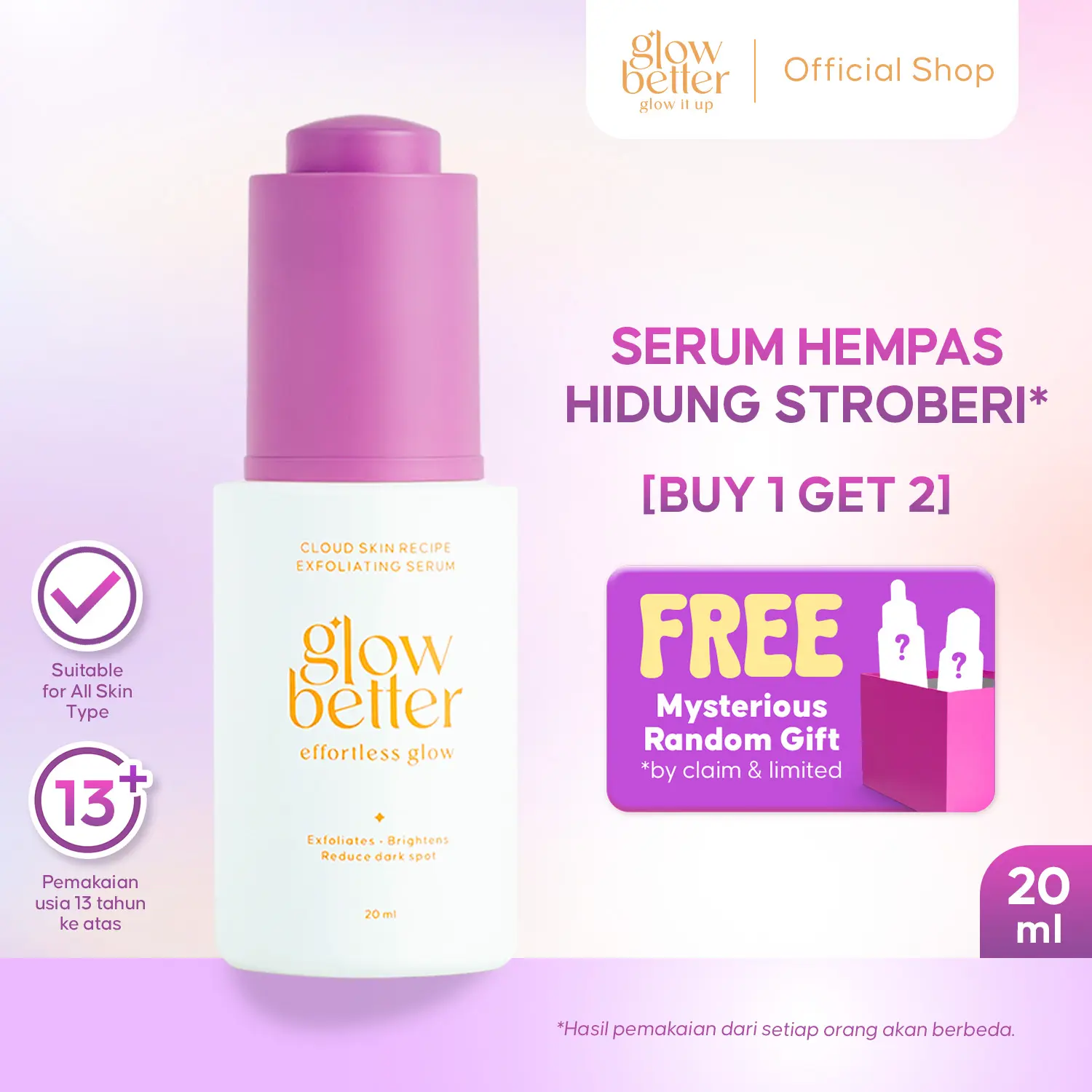 Glow Better Cloud Skin Recipe Exfoliating Serum 20 ml (ED 02/26) - Essence Brightening AHA Niacinamide Untuk Eksfoliasi Mencerahkan Wajah