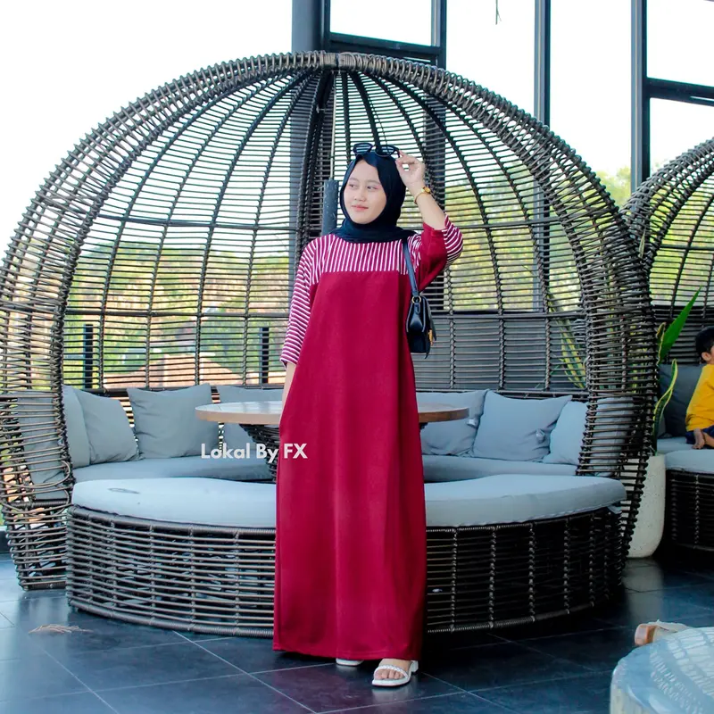 Lokal By Fx - Gamis Wanita Motif Salur Kekinian Mewah Muslim  / gamis 2025 model baru / baju hitam gamis / gamis hitam remaja 6