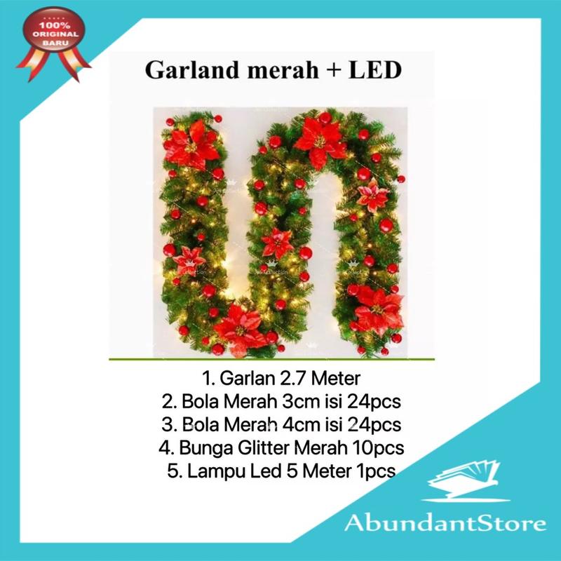 Dekorasi Hiasan Natal Garland Daun KAWAT Lilit 2,7 Meter 200T Premium Murah 1