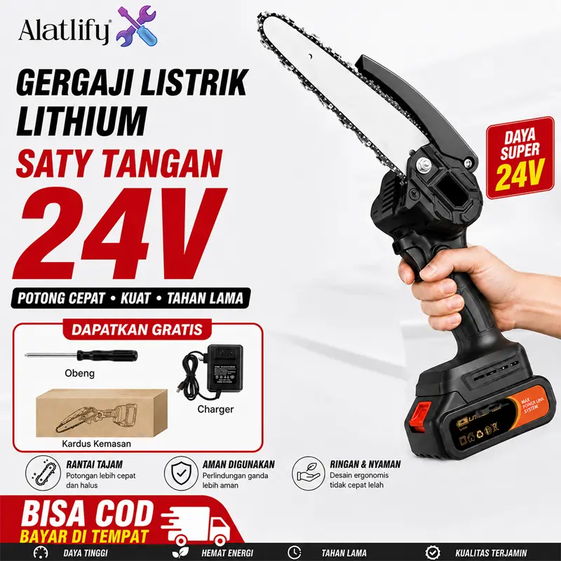 Gergaji Portable Mini Chainsaw Listrik Tanpa Kabel Gergaji Baterai Genggam Memotong Kayu