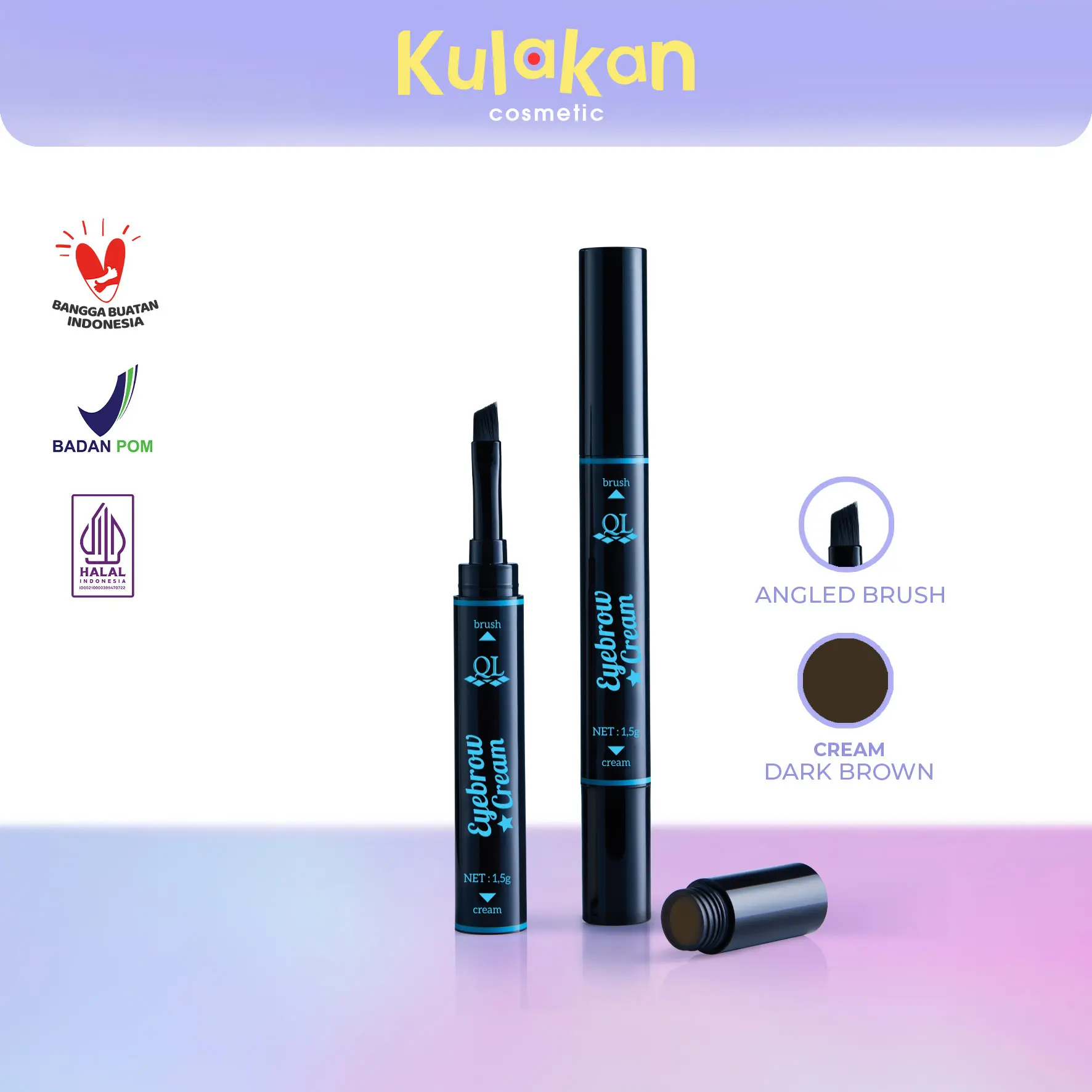 Ql Cosmetic Eyebrow Cream Waterproof - Dark Brown 1.5 gr