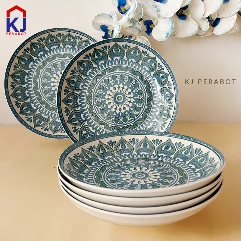 KJ Perabot - White Line Piring 8 inci Bulan 6`S Set Simple Kitchenware 7