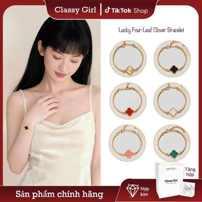 【Chống gỉ không đổi màu Giảm giá ra mắt sản phẩm mới Vòng tay cỏ bốn lá may mắn cho nữ thép titan mạ không phai màu sang trọng nhẹ nhàng khí chất thanh lịch trang sức đa năng-Classy Girl