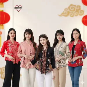 BLOUSE BATIK SAHARA 145 ATASAN KERJA KANTOR WANITA BUSUI Katun Motif V-Neck Slim-fitting Bunga Kain Stretch Cantik