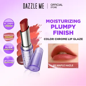 DAZZLE ME Color Chrome Lipglaze Glossy Lipstick Balm untuk memberikan Bibir Sehat dan Berpigmentasi Tinggi dengan Stain Tahan Lama