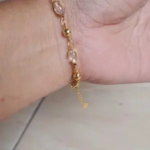 GELANG TANGAN TITANIUM CANTIK GOLD DENGAN BATU PERMATA SINTETIS
