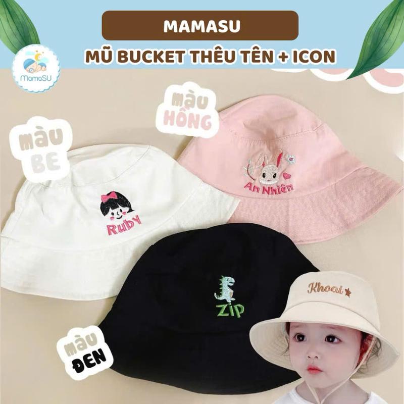 THÊU TÊN Mũ Bucket Mẫu Mới Thêu Tên Theo Yêu Cầu Có Dây Rút Phong Cách Hàn Quốc Cho Bé Nón Hat