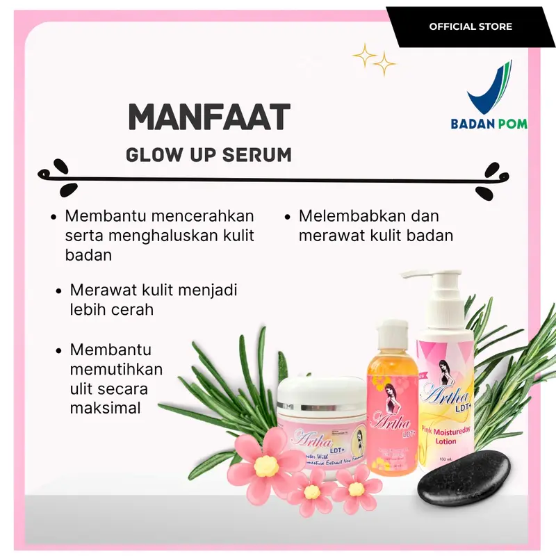 ARTHA LDT+ PAKET WHITE EXTRA GLOW (BADAN LENGKAP BODY SERUM ARTHA LDT) SPECIAL PINK MOISTUREDAY LOTION NEW FORMULA Mencerahkan  Perawatan Tubuh Pencerah Soap Lotion [Hand Scrub] 4