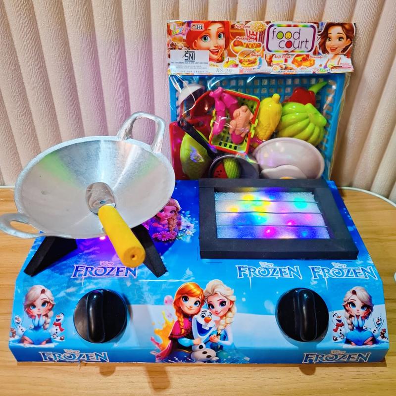 Mainan Masak Masakan Anak Perempuan Usia 3-6 Tahun Dengan Kompor Mini 2 Tungku Lampu LED Toys Frozen 5
