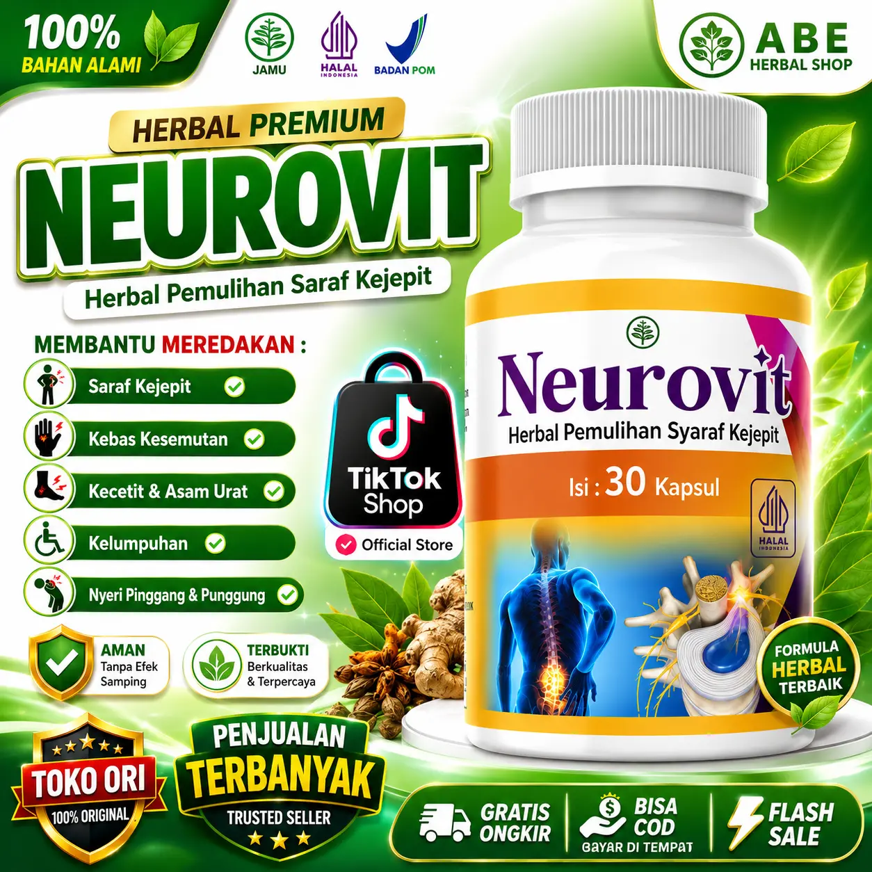 NEUROVIT - Herbal Alami Untuk Syaraf Kejepit HNP - Herbal Pereda nyeri syaraf/asam urat/kebas Original