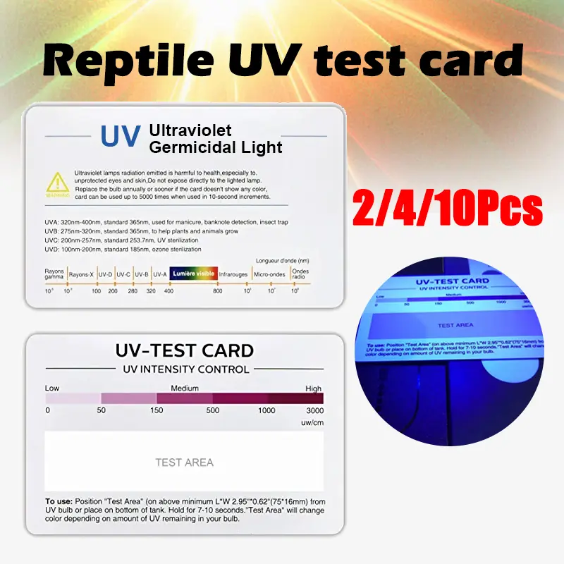2/4/10Pcs Reptile UV test card Reusable ultraviolet sensor test strips for reptile