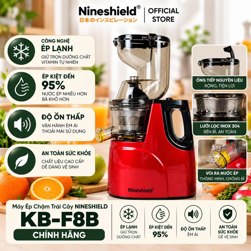 {Độc quyền Trang anna]MÁY ÉP CHẬM TRÁI CÂY NINESHIELD KB-F8B, CÔNG NGHỆ ÉP LẠNH, ÉP KIỆT ĐẾN 95%