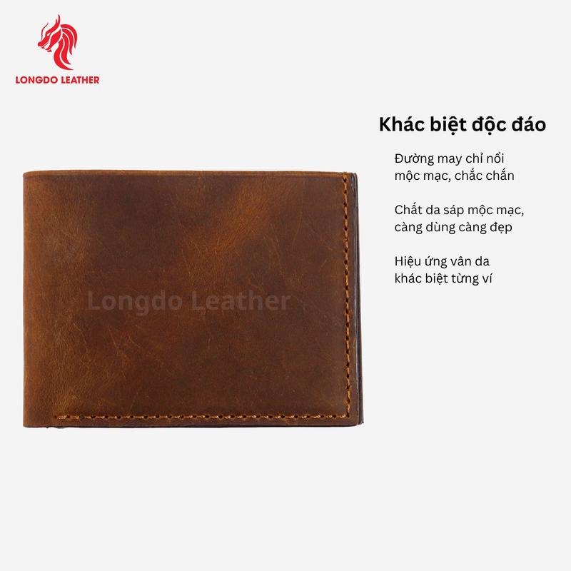 B01 sáp - Ví da bò sáp đựng được giấy tờ cũ thương hiệu LONGDO LEATHER