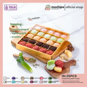 MOCHIPA - Kue Mochi Aneka Rasa - Kemasan box isi 25pcs - Mochi Cokelat, Keju, Kacang Hijau Pandan, Kacang Tanah