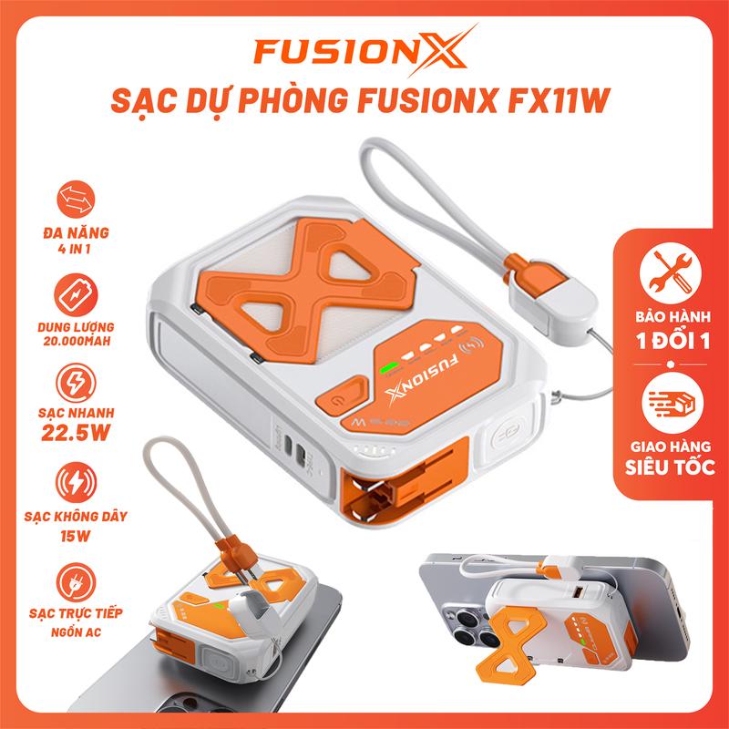 Sạc Dự Phòng Không Dây FX-11W 10.000mAh - Sạc Không Dây Magsafe 15W Sạc Nhanh PD20W Tích Hợp Dây Sạc 2in1 Tích Hợp Củ Sạc Nhanh | Fusionx FX-11W