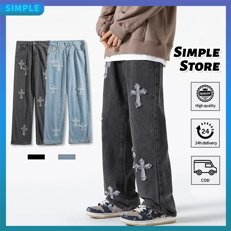Jeans Baggy Pants For Men Denim Pants Straight Cut Korean style high quality HipHop Plus Size