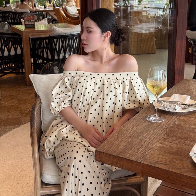 Set đồ nữ sang chảnh Fancy tiểu thư dạo phố áo trễ vai kiểu nữ tay bồng dáng lửng quần ống rộng mặc mát mùa thu phong cách thanh lịch ENKA