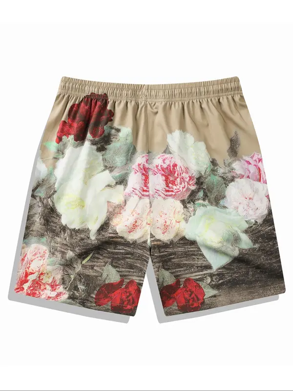 Men's Floral Print Drawstring Waist Shorts, Regular Fit Casual Comfy Breathable Summer Shorts, Men's Bottoms for Daily Wear 1