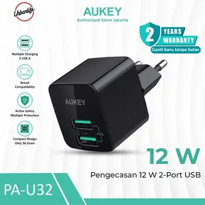AUKEY CHARGER Kepala Charger 2 Port 12W USB A Pengecasan Cepat Fast Charging PA-U32