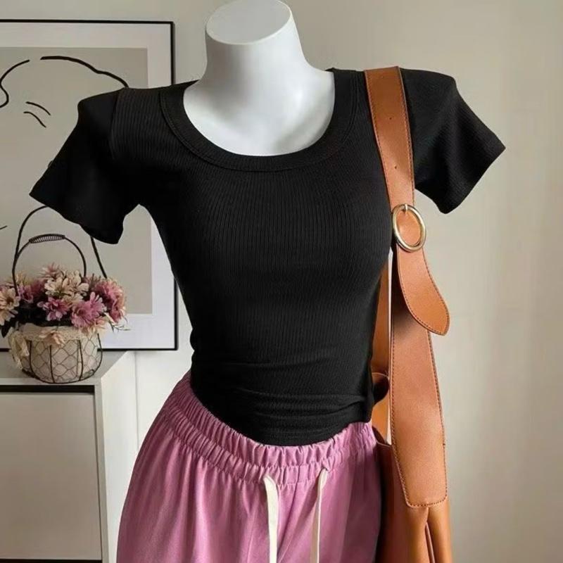 A199a Áo Thun Ôm Body cổ Tròn Ngắn Tay Chất thun tăm xịn Đẹp Có Size M L tới…