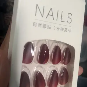 NS 24pcs 3D Kuku Palsu Pendek Maroon With Kotak(Free lem) Perawatan Kecantikan Kuku Wedding