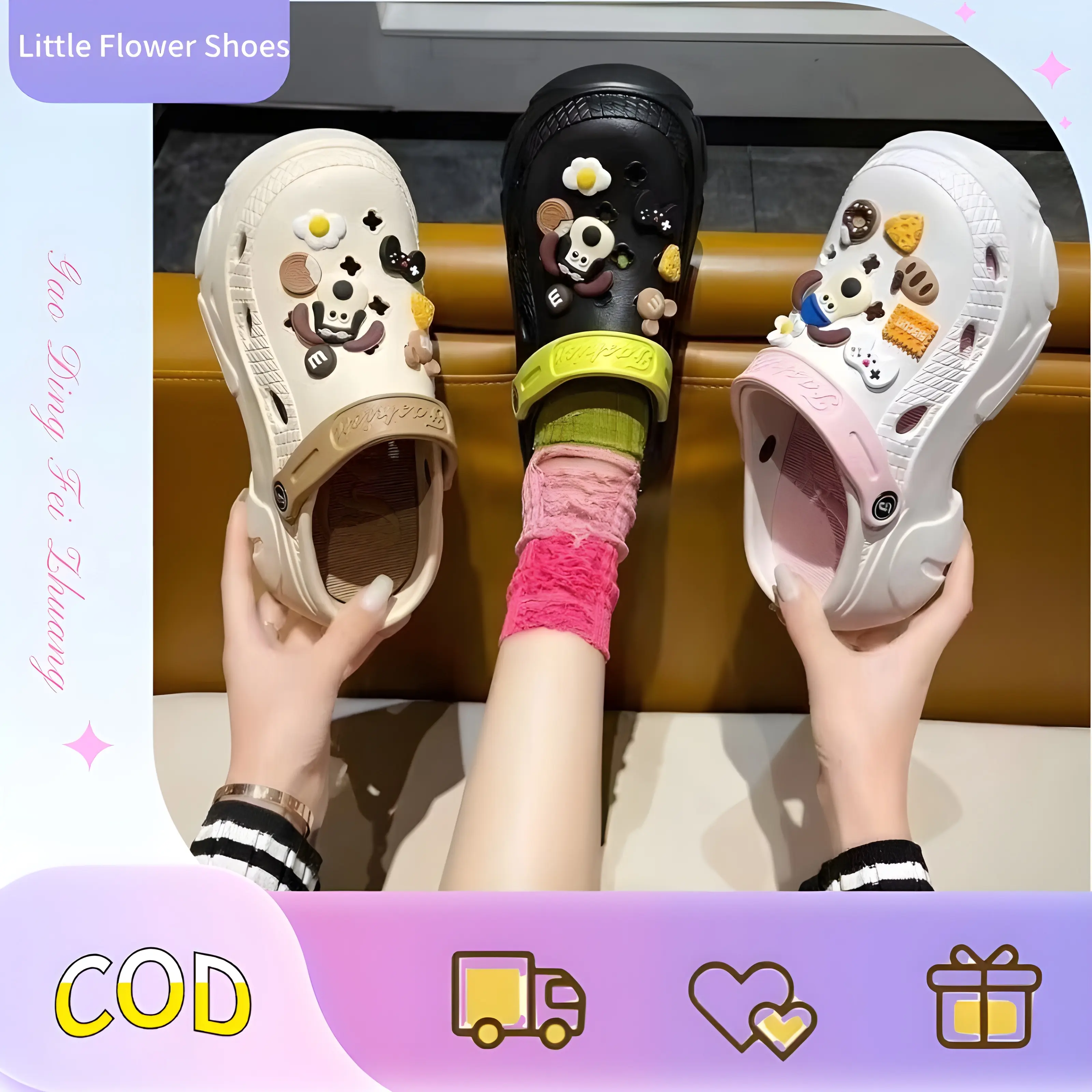 Platform Coros Shoes Non-Slip Muffin Pump Height Increasing Slippers Girls' Favorite Cartoon Hole Shoes